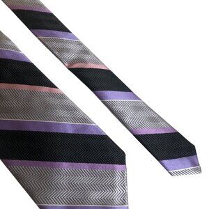 Robert Talbott Carmel Purple Gray Stripes Silk Tie Pocket Square Mens Necktie